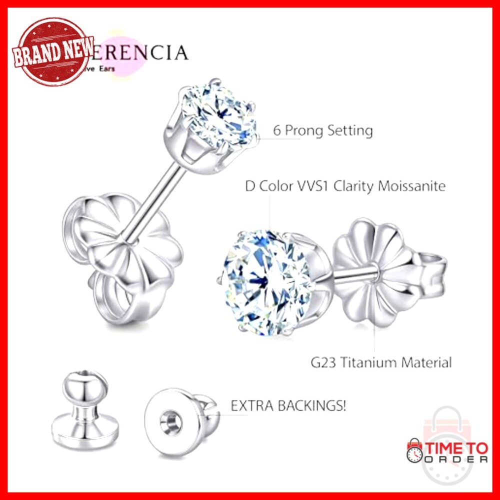 Moissanite Stud Earrings Titanium Hypoallergenic … - image 4